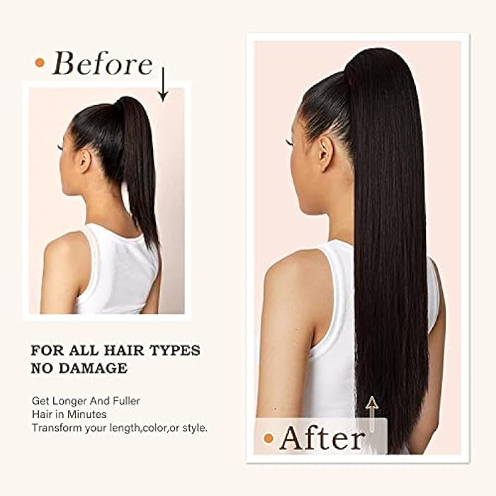Goodern Straight Ponytail Extensions Natural Long Ponytails Highlights Ponytail Hair Extensions Hair Piece Wrap Synthetic Hairpiece Ponytails Hairpieces Wrap Around for Women Girls 60CM 120G-Black - Image 5